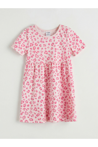 LC Waikiki M&B Collection Pink Crew Neck Patterned Girl's Dress