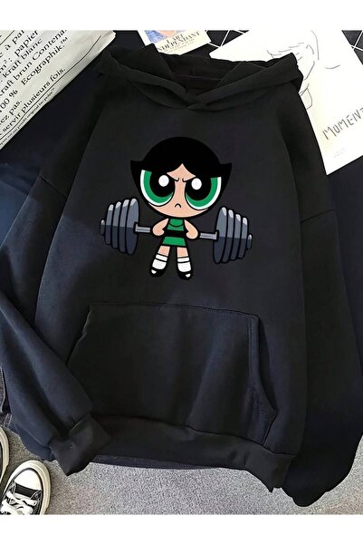 COZYWEAR سويت شيرت أسود كبير الحجم للجنسين مع قلنسوة، مطبوع بجودة عالية، مريح...