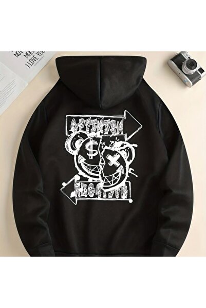 COZYWEAR سويت شيرت أسود كبير الحجم للجنسين مع قلنسوة، مطبوع بجودة عالية، مريح...