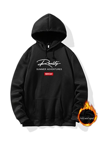 COZYWEAR سويت شيرت أسود كبير الحجم للجنسين مع قلنسوة، مطبوع بجودة عالية، مريح...