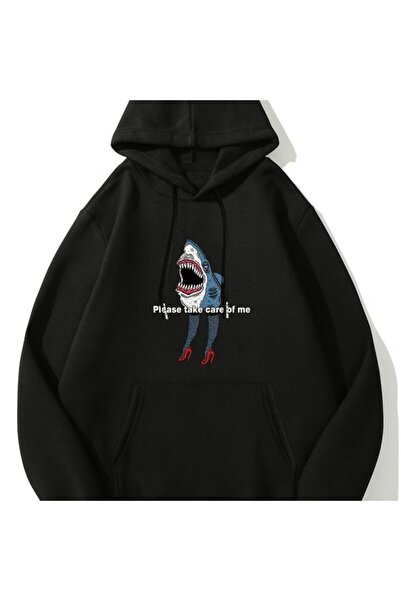 COZYWEAR سويت شيرت أسود كبير الحجم للجنسين مع قلنسوة، مطبوع بجودة عالية، مريح...