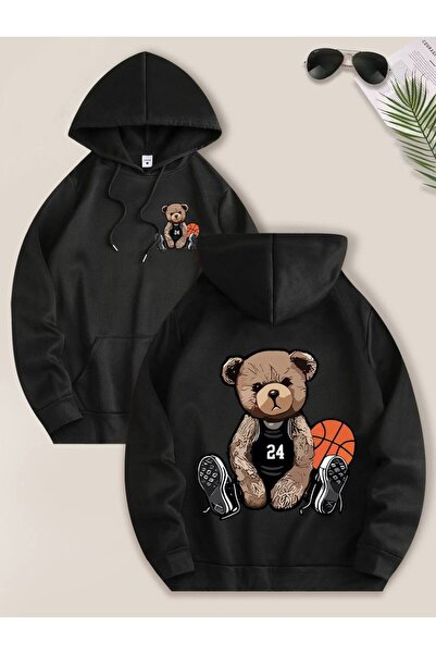 COZYWEAR سويت شيرت أسود كبير الحجم للجنسين مع قلنسوة، مطبوع بجودة عالية، مريح...