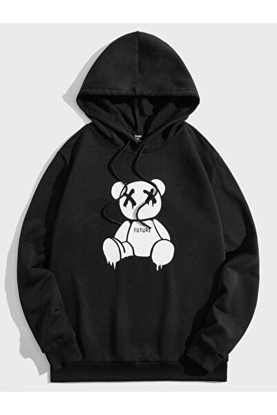 COZYWEAR سويت شيرت أسود كبير الحجم للجنسين مع قلنسوة، مطبوع بجودة عالية، مريح...