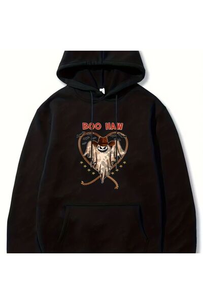 COZYWEAR سويت شيرت أسود كبير الحجم للجنسين مع قلنسوة، مطبوع بجودة عالية، مريح...