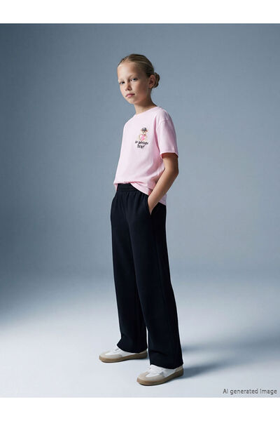 LC Waikiki Black Wide Leg Girls' Soft Touch Sweatpants