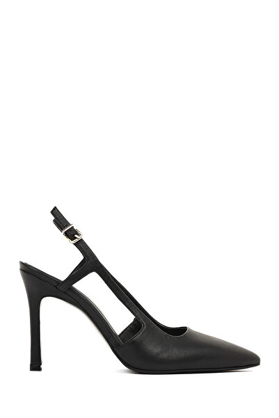 Derimod Women's Black Open Back High Thin Heeled Leather Shoes 26Pfd161218