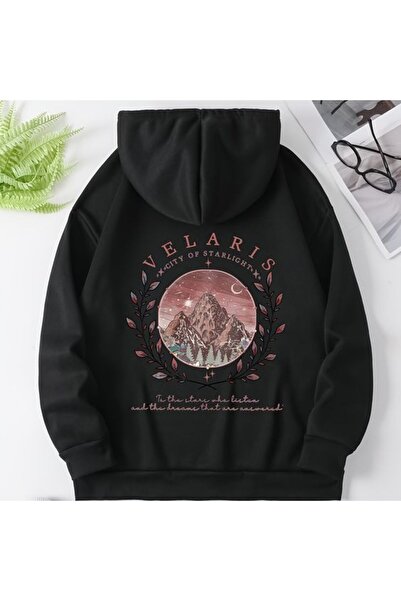 COZYWEAR سويت شيرت أسود كبير الحجم للجنسين مع قلنسوة، مطبوع بجودة عالية، مريح...