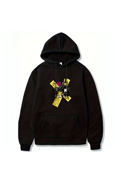 COZYWEAR سويت شيرت أسود كبير الحجم للجنسين مع قلنسوة، مطبوع بجودة عالية، مريح...