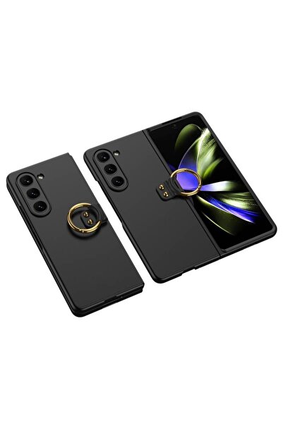 Paladyum Case غطاء أسود صلب متوافق مع هاتف سامسونج جالاكسي زد فولد 5 مع حلقة