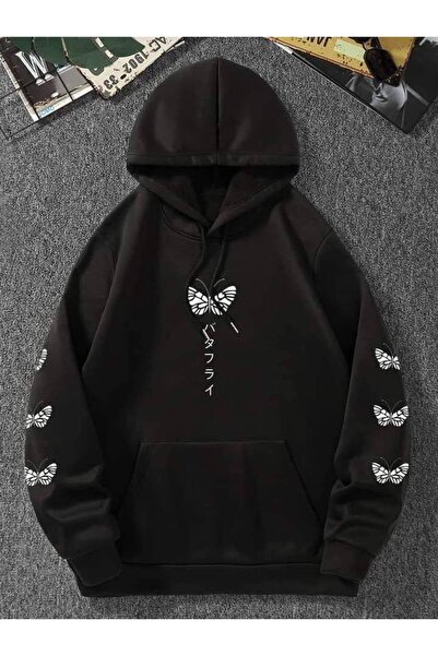 COZYWEAR سويت شيرت أسود كبير الحجم للجنسين مع قلنسوة، مطبوع بجودة عالية، مريح...