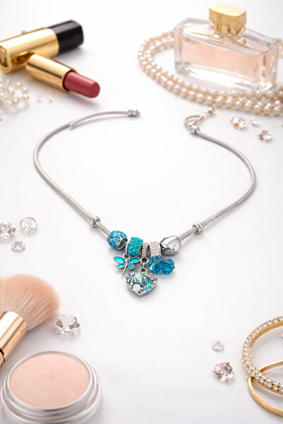 KZNovaStyle قلادة نسائية باللون الفضي مع تفاصيل ساحرة باللون الفيروزي - تصميم...