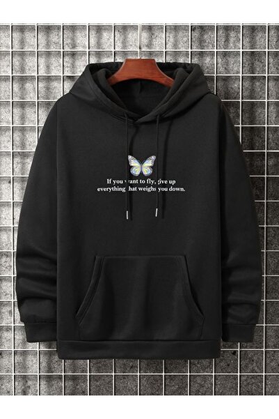 COZYWEAR سويت شيرت أسود كبير الحجم للجنسين مع قلنسوة، مطبوع بجودة عالية، مريح...