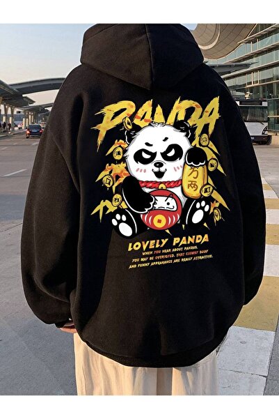 COZYWEAR سويت شيرت أسود كبير الحجم للجنسين مع قلنسوة، مطبوع بجودة عالية، مريح...