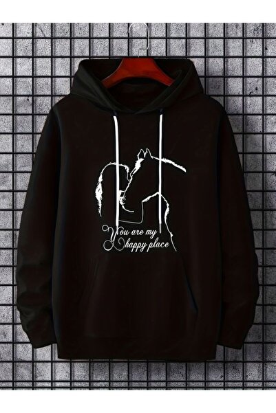 COZYWEAR سويت شيرت أسود كبير الحجم للجنسين مع قلنسوة، مطبوع بجودة عالية، مريح...