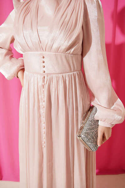 Burcia Pearl Detailed Draped Evening Dress