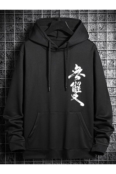 COZYWEAR سويت شيرت أسود كبير الحجم للجنسين مع قلنسوة، مطبوع بجودة عالية، مريح...