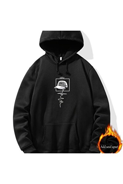 COZYWEAR سويت شيرت أسود كبير الحجم للجنسين مع قلنسوة، مطبوع بجودة عالية، مريح...