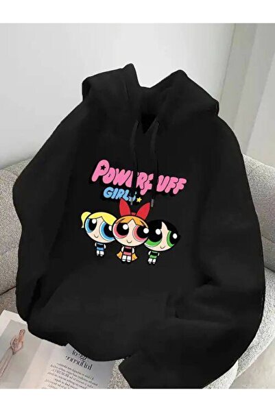 COZYWEAR سويت شيرت أسود كبير الحجم للجنسين مع قلنسوة، مطبوع بجودة عالية، مريح...