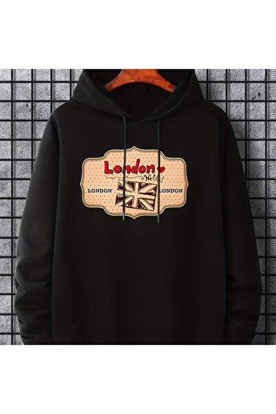COZYWEAR سويت شيرت أسود كبير الحجم للجنسين مع قلنسوة، مطبوع بجودة عالية، مريح...