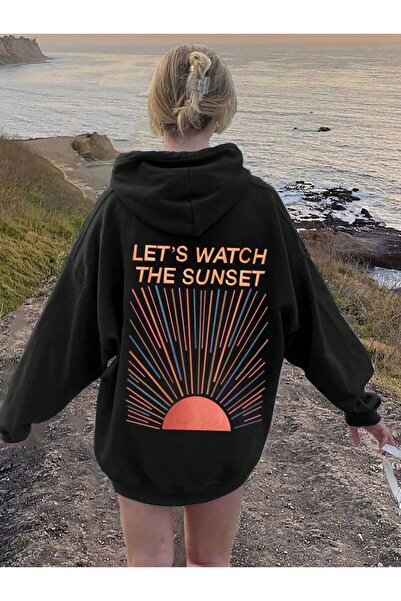 COZYWEAR سويت شيرت أسود كبير الحجم للجنسين مع قلنسوة، مطبوع بجودة عالية، مريح...