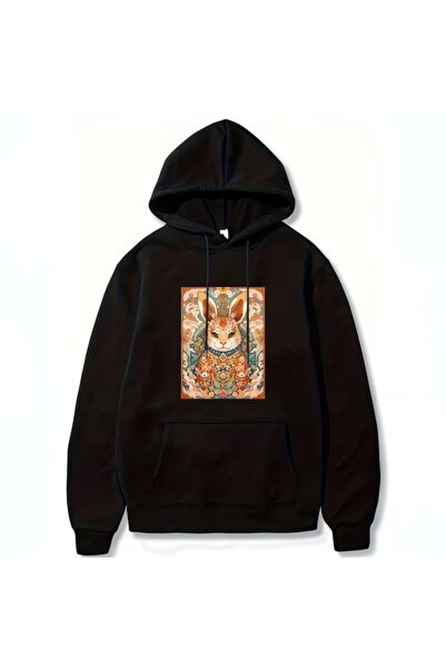 COZYWEAR سويت شيرت أسود كبير الحجم للجنسين مع قلنسوة، مطبوع بجودة عالية، مريح...