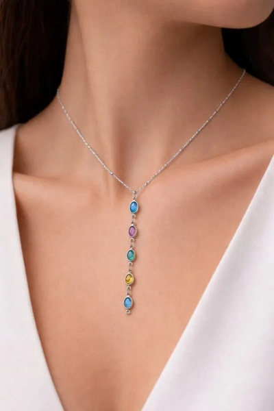 YümanınYumağı Silver Color Crushed Chain Row Oval Ye Model Steel Necklace