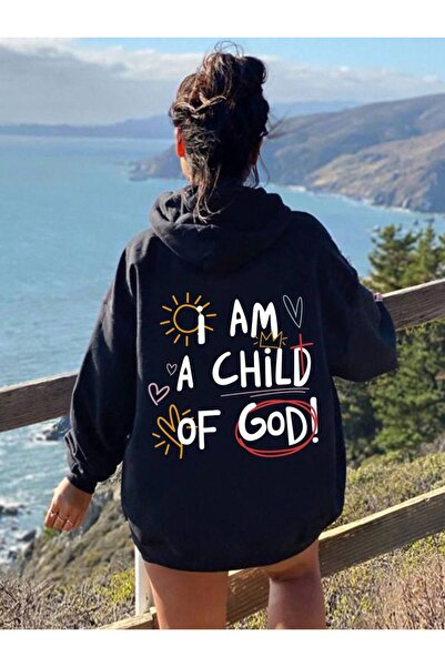 COZYWEAR سويت شيرت أسود كبير الحجم للجنسين مع قلنسوة، مطبوع بجودة عالية، مريح...