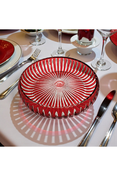 AYZ HOME 28 cm El Kesmesi Renkli Kristal Cam Kase - El İşçiliği Dekoratif Sun...