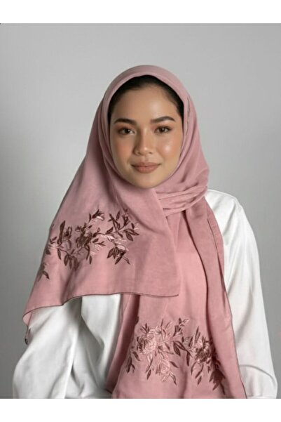 Veil Designer Old Rose unique color hijab with embroidery on both sides, 190*60