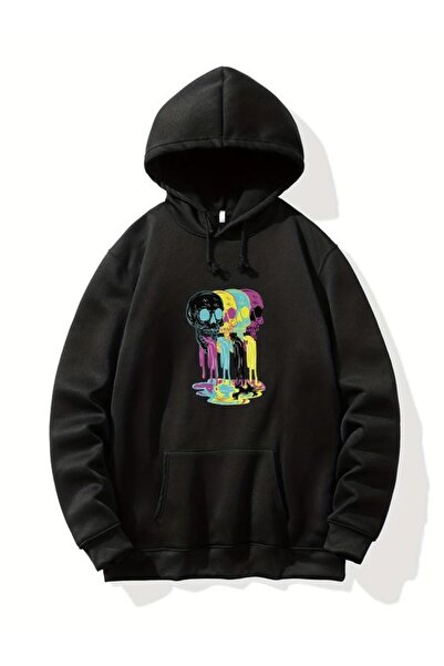 COZYWEAR سويت شيرت أسود كبير الحجم للجنسين مع قلنسوة، مطبوع بجودة عالية، مريح...