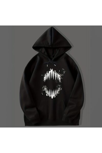 COZYWEAR سويت شيرت أسود كبير الحجم للجنسين مع قلنسوة، مطبوع بجودة عالية، مريح...