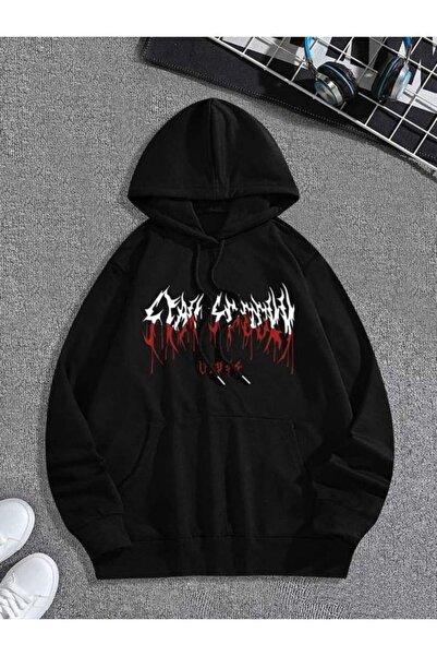 COZYWEAR سويت شيرت أسود كبير الحجم للجنسين مع قلنسوة، مطبوع بجودة عالية، مريح...