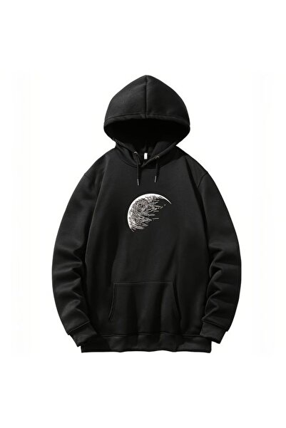 COZYWEAR سويت شيرت أسود كبير الحجم للجنسين مع قلنسوة، مطبوع بجودة عالية، مريح...