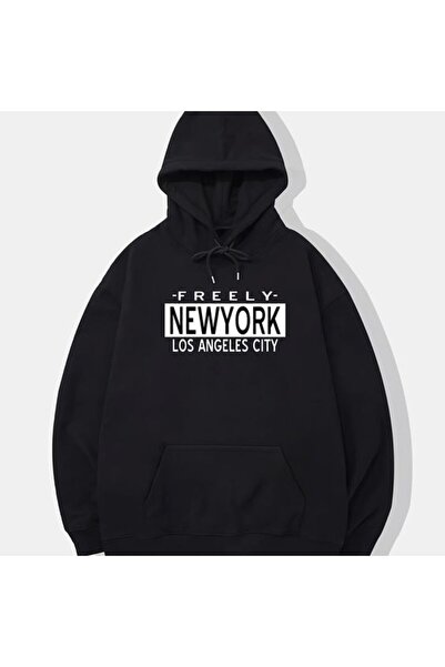 COZYWEAR سويت شيرت أسود كبير الحجم للجنسين مع قلنسوة، مطبوع بجودة عالية، مريح...