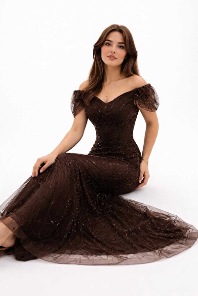 butex Miabella Güneş Desen Abiye Elbise 1154BTX