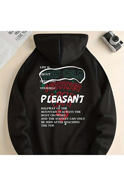 COZYWEAR سويت شيرت أسود كبير الحجم للجنسين مع قلنسوة، مطبوع بجودة عالية، مريح...