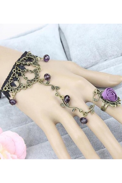 Modaadresiniz Yüzüklü mor gül detaylı Şahmeran bileklik