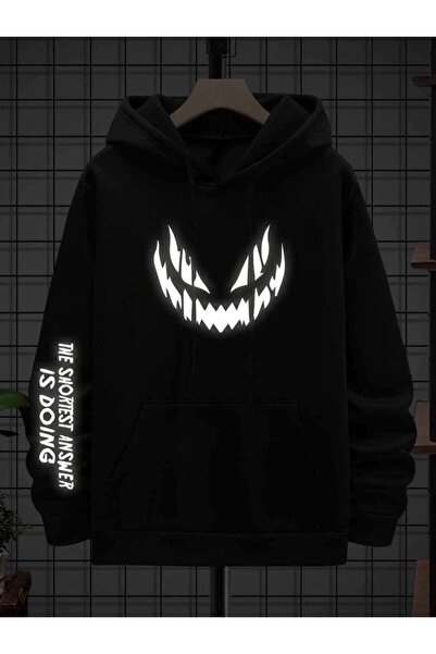 COZYWEAR سويت شيرت أسود كبير الحجم للجنسين مع قلنسوة، مطبوع بجودة عالية، مريح...