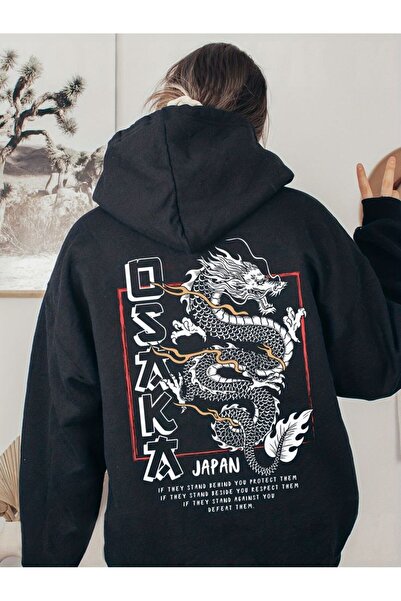 COZYWEAR سويت شيرت أسود كبير الحجم للجنسين مع قلنسوة، مطبوع بجودة عالية، مريح...
