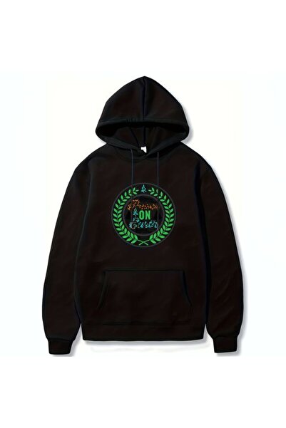 COZYWEAR سويت شيرت أسود كبير الحجم للجنسين مع قلنسوة، مطبوع بجودة عالية، مريح...