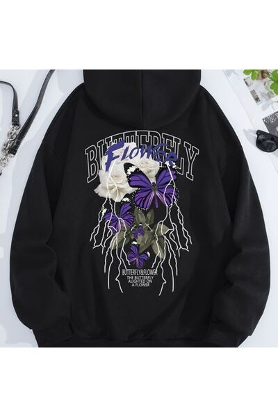 COZYWEAR سويت شيرت أسود كبير الحجم للجنسين مع قلنسوة، مطبوع بجودة عالية، مريح...