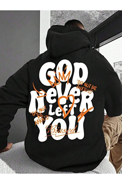 COZYWEAR سويت شيرت أسود كبير الحجم للجنسين مع قلنسوة، مطبوع بجودة عالية، مريح...