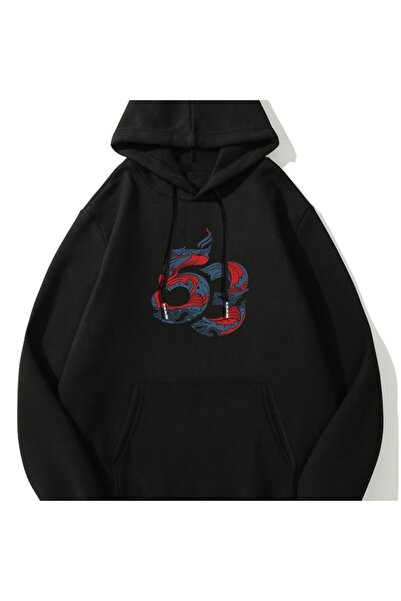 COZYWEAR سويت شيرت أسود كبير الحجم للجنسين مع قلنسوة، مطبوع بجودة عالية، مريح...