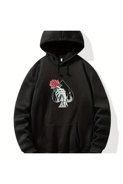 COZYWEAR سويت شيرت أسود كبير الحجم للجنسين مع قلنسوة، مطبوع بجودة عالية، مريح...