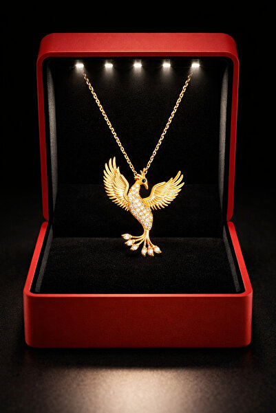 KAR DİAMOND 14 Ayar Altın Zincirli Zirkon Taşlı Anka Kuşu Kadın Kolye Sertifi...