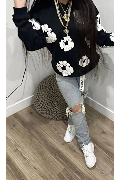 COZYWEAR سويت شيرت أسود كبير الحجم للجنسين مع قلنسوة، مطبوع بجودة عالية، مريح...