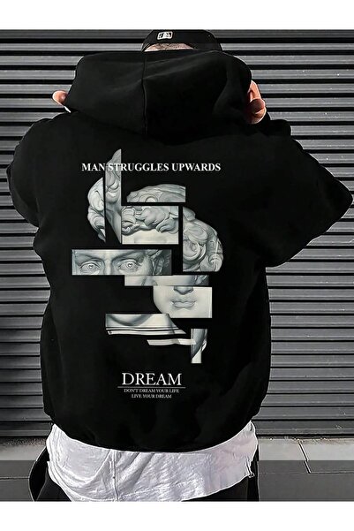 COZYWEAR سويت شيرت أسود كبير الحجم للجنسين مع قلنسوة، مطبوع بجودة عالية، مريح...