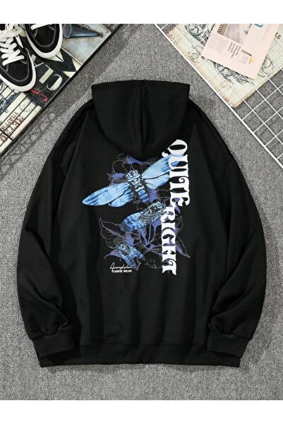 COZYWEAR سويت شيرت أسود كبير الحجم للجنسين مع قلنسوة، مطبوع بجودة عالية، مريح...