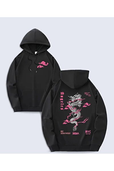 COZYWEAR سويت شيرت أسود كبير الحجم للجنسين مع قلنسوة، مطبوع بجودة عالية، مريح...