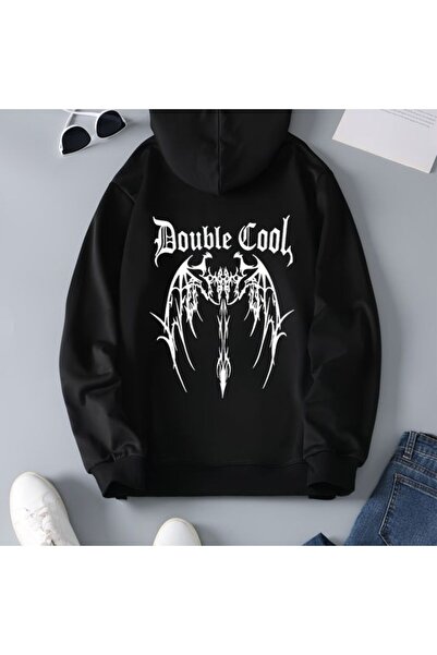 COZYWEAR سويت شيرت أسود كبير الحجم للجنسين مع قلنسوة، مطبوع بجودة عالية، مريح...